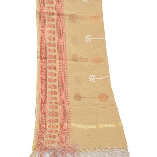 Sanskriti Vintage Dupatta Long Stole Handloom Handloom Cream Block Printed Scarves