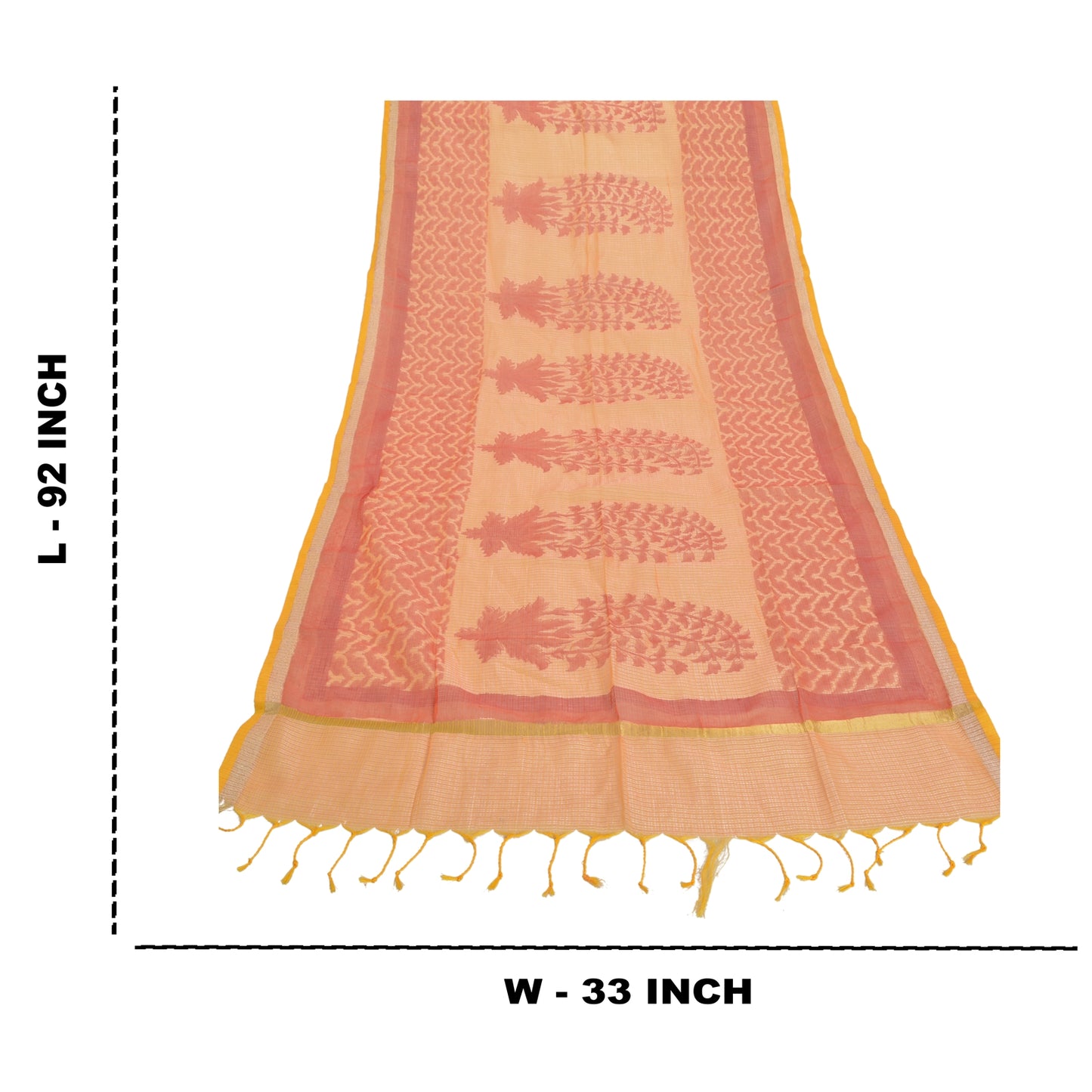 Sanskriti Vintage Dupatta Long Stole Pure Cotton Yellow Woven Kota Print Veil