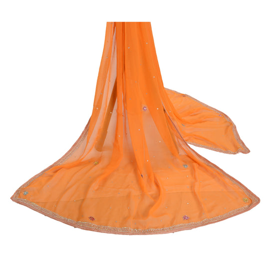 Sanskriti Vintage Dupatta Long Stole Georgette Orange Veil Hand Beaded Scarves