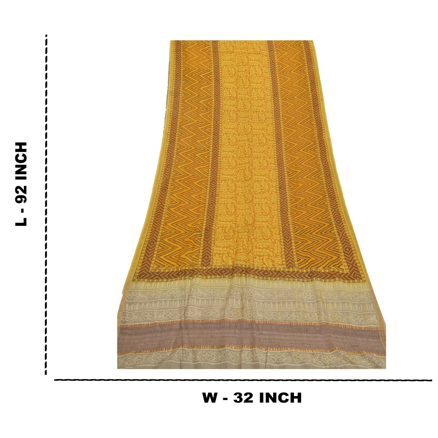 Sanskriti Vintage Dupatta Long Stole Pure Silk Yellow Shawl Printed Scarves