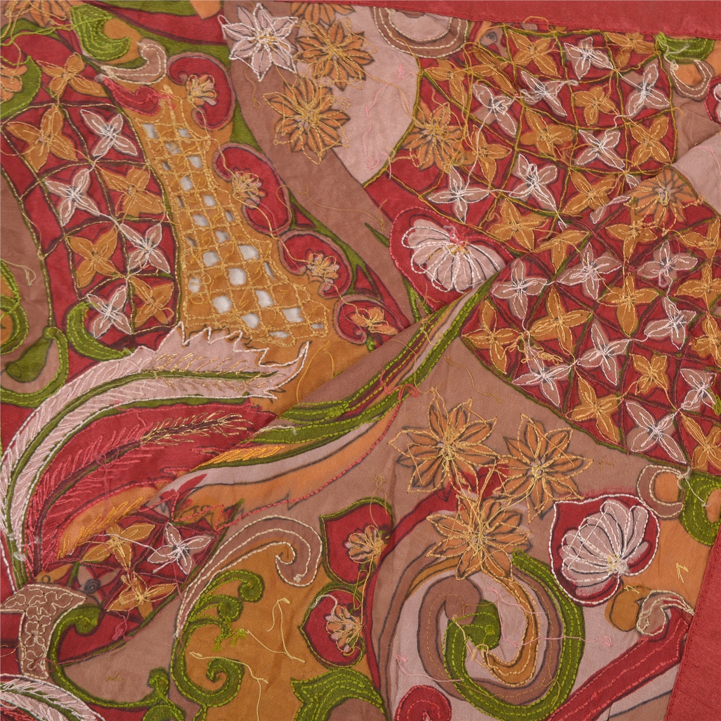 Санскрити Винтаж Дупатта Длинный Палантин Креп Шелковая Вуаль Ручной Работы Бисерный Набивной Шаль