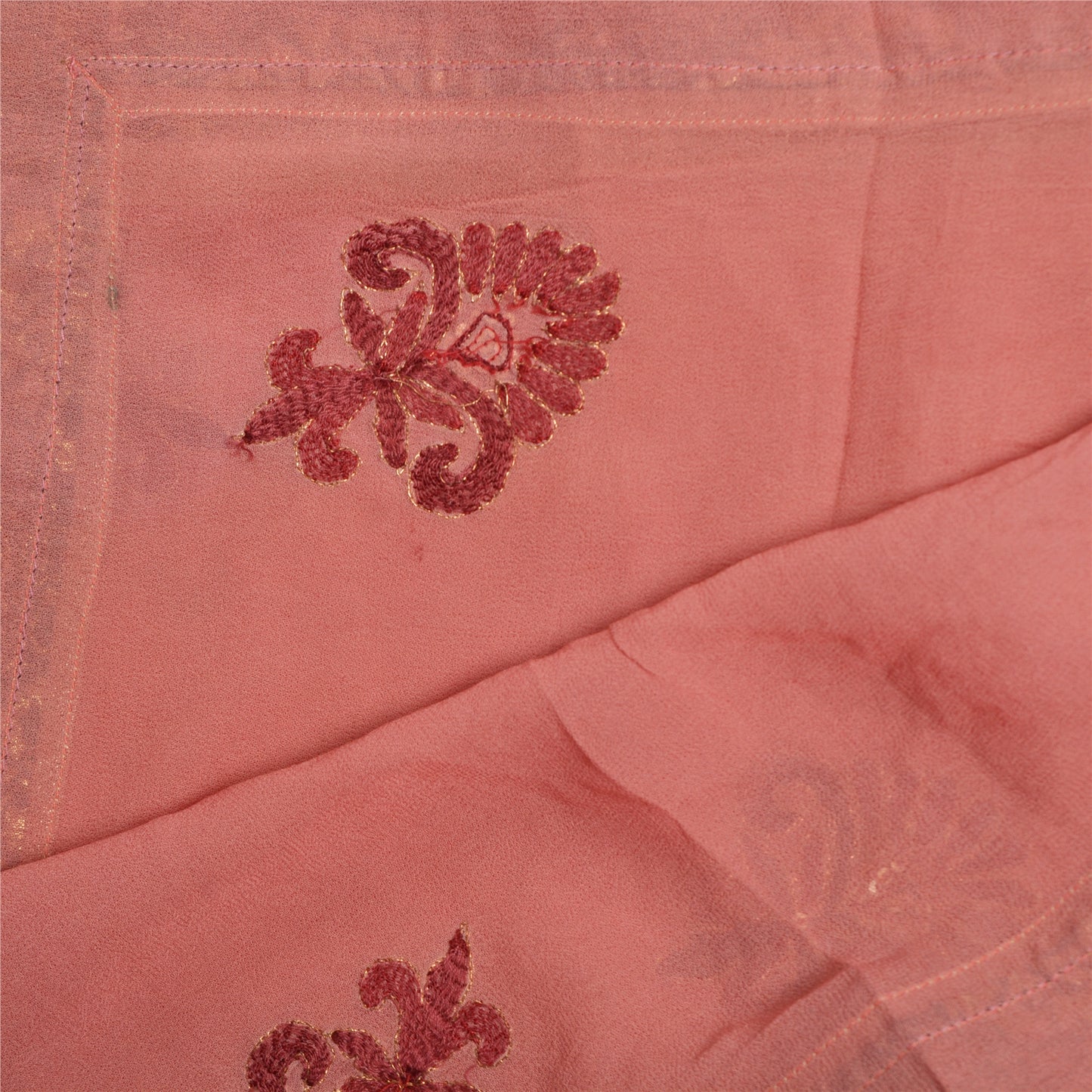 Sanskriti Vintage Dupatta Long Stole Georgette Peach Hand Beaded Wrap Scarves