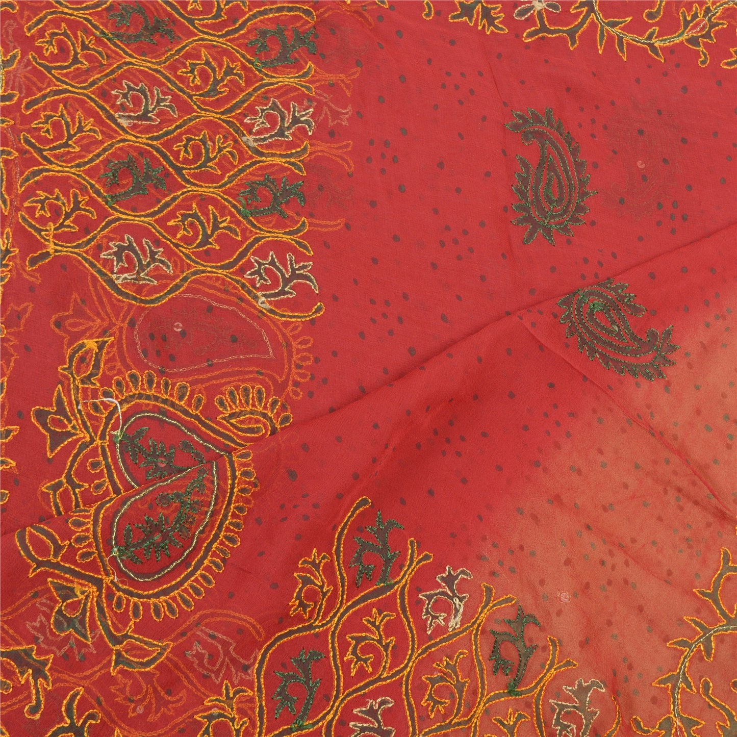 Санскрити Винтаж Дупатта Длинный Палантин Жоржет Кремовый Хиджаб Ручная Расшитая Бисером Фата