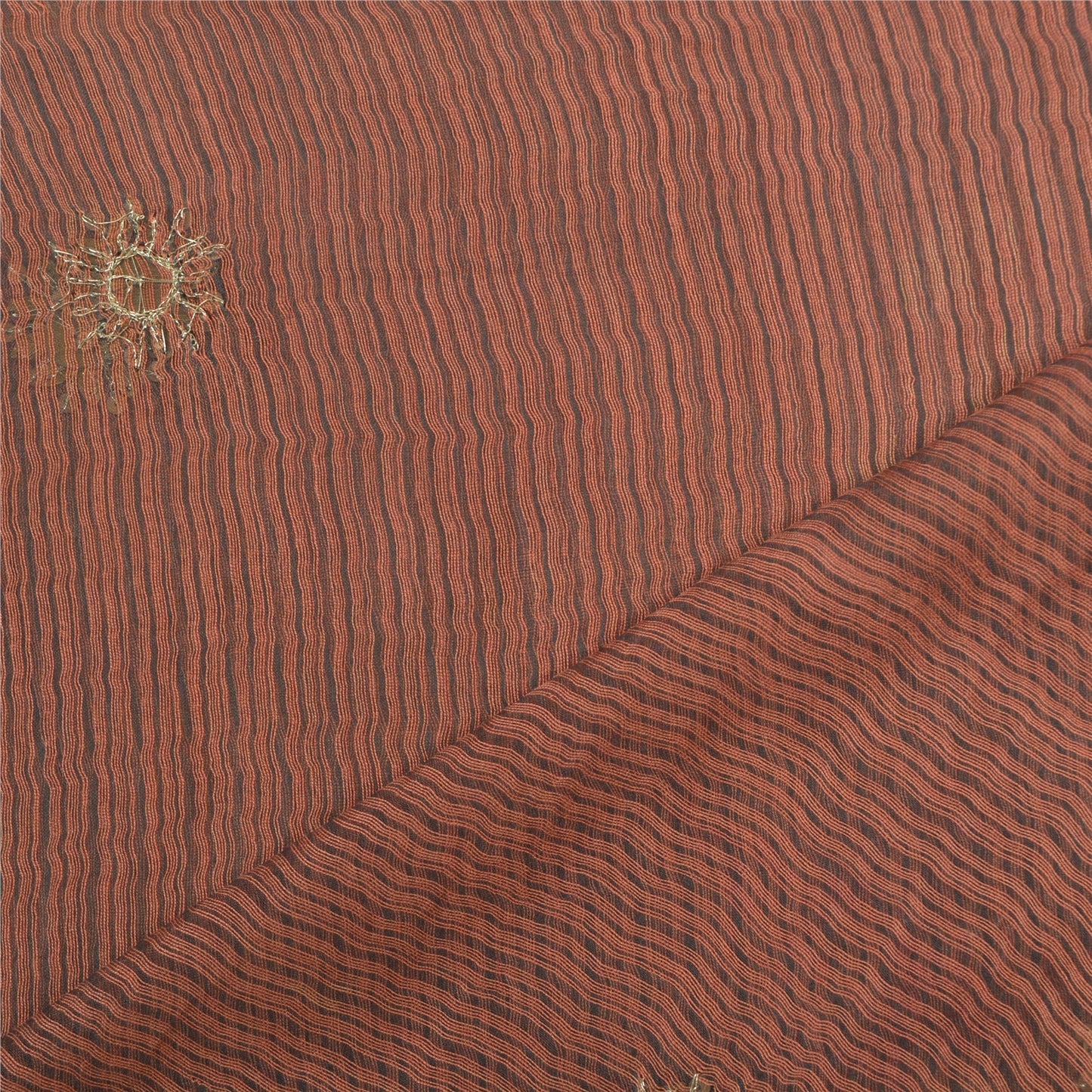 Sanskriti Vintage Dupatta Long Stole Chanderi Brown Hand Beaded Woven Scarves