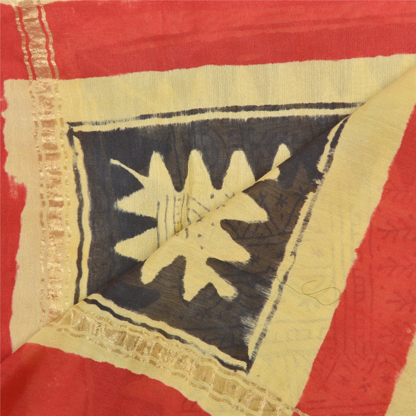 Sanskriti Vintage Dupatta Long Stole Chanderi Orange Hijab Block Printed Scarves