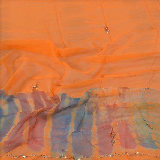 Sanskriti Vintage Dupatta Long Stole Georgette Orange Handmade Leheria Scarves