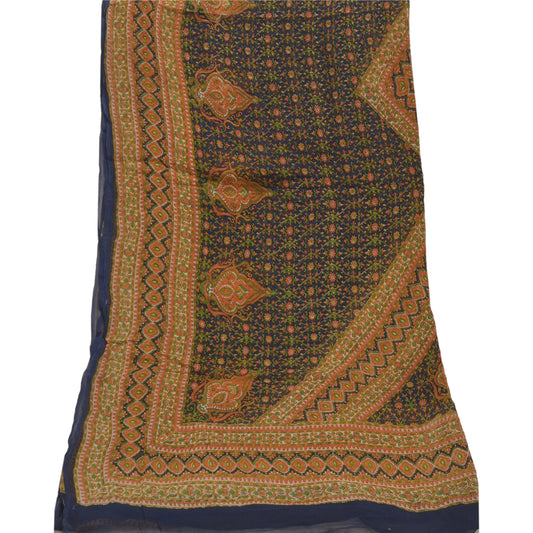 Sanskriti Vintage Dupatta Long Stole Georgette Blue Hijab Printed Soft Shawl