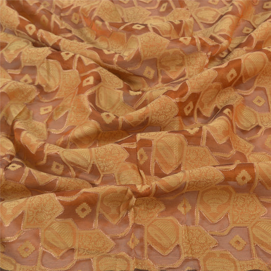 Sanskriti Vintage Dupatta Long Stole Organza Orange Hand Beaded Woven Scarves