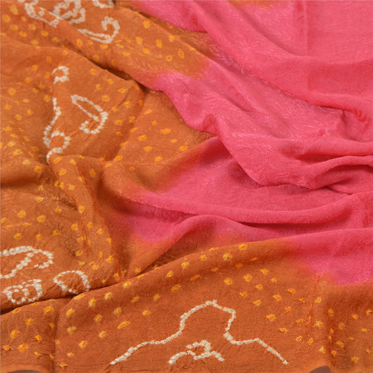 Sanskriti Vintage Dupatta Long Stole Blend Silk Pink Bandhani & Woven Veil