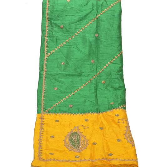 Sanskriti Vintage Dupatta Long Stole Art Silk Green Veil Hand Beaded Scarves