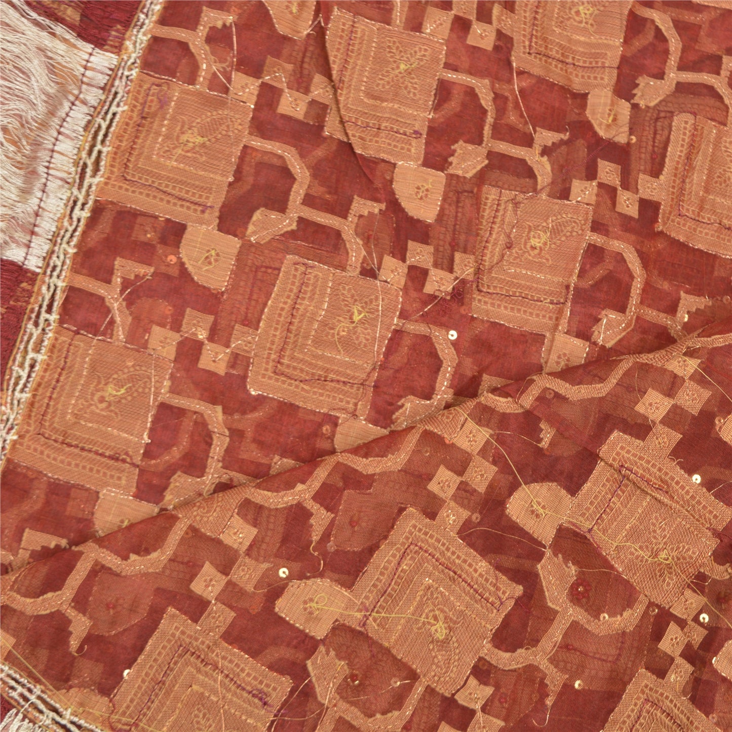 Sanskriti Vintage Dupatta Long Stole Pure Organza Silk Hand Beaded Woven Veil