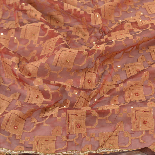 Sanskriti Vintage Dupatta Long Stole Pure Organza Silk Hand Beaded Woven Veil