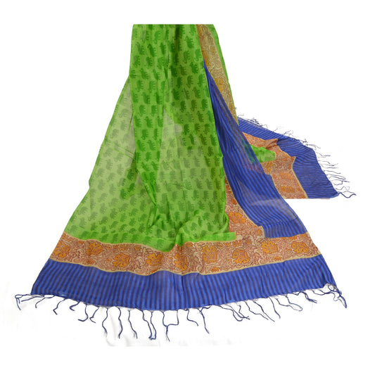 Sanskriti Vintage Dupatta Long Stole Chanderi Green Hijab Animal Printed Shawl