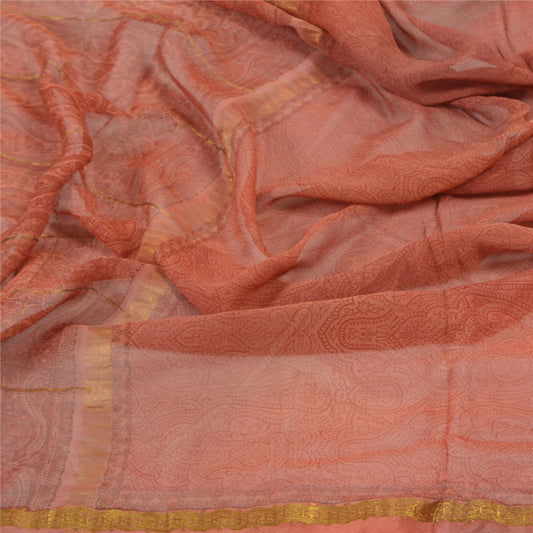 Sanskriti Vintage Dupatta Long Stole Chiffon Silk Brick Red Scarves Printed Veil