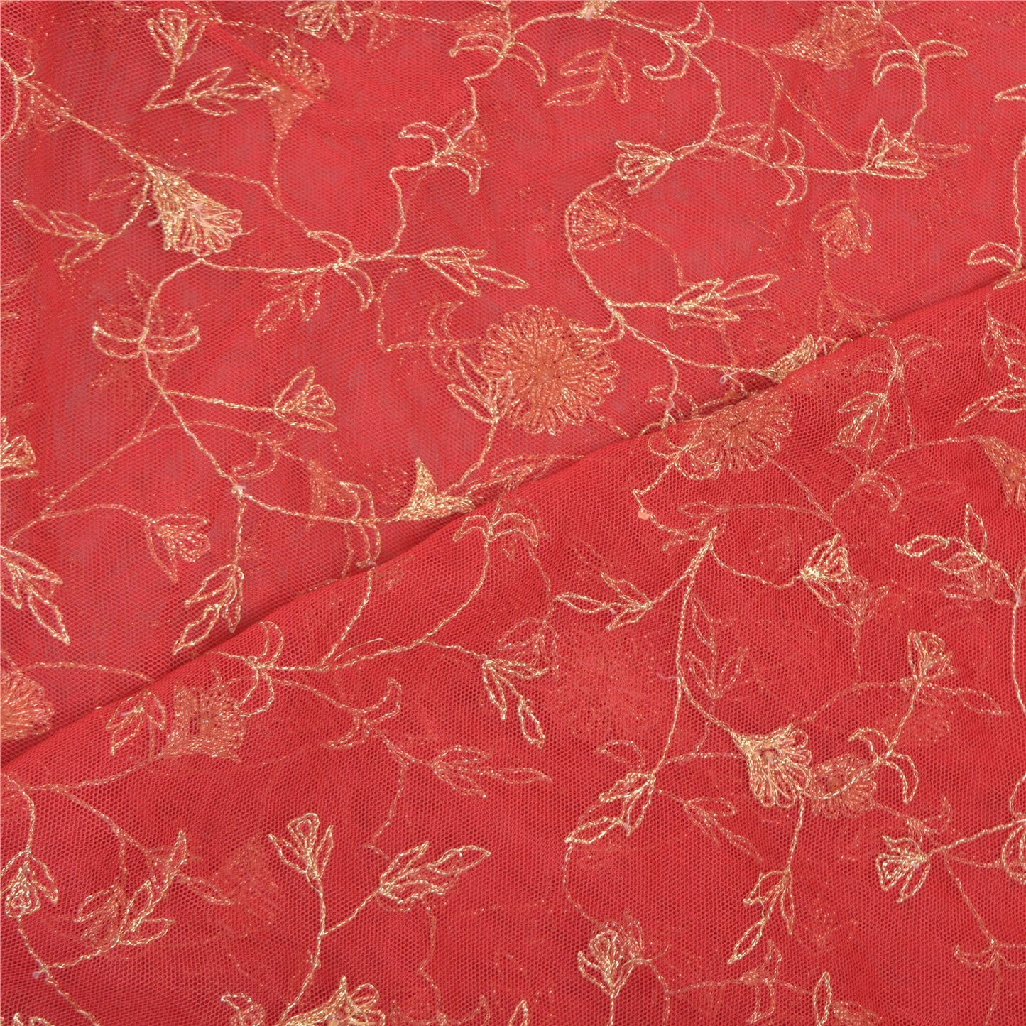 Sanskriti Vintage Dupatta Long Stole Net Mesh Red Hand Beaded Wrap Scarves