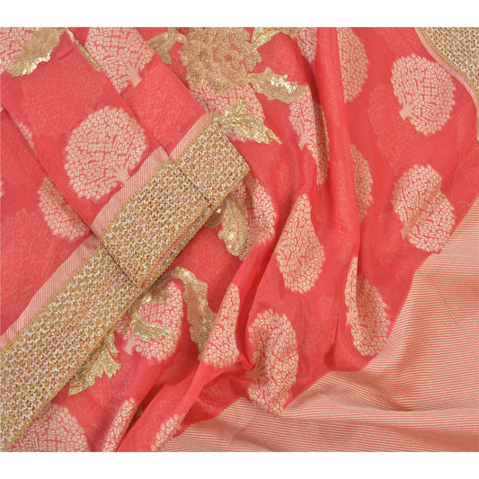 Санскритская винтажная дупатта длинная накидка из искусственного шелка персикового цвета с вышивкой Gota Work Veil