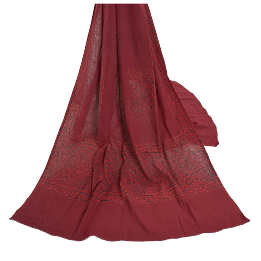 Sanskriti Vintage Dupatta Long Stole Cotton Dark Red Handmade Rare Ajrakh Veil