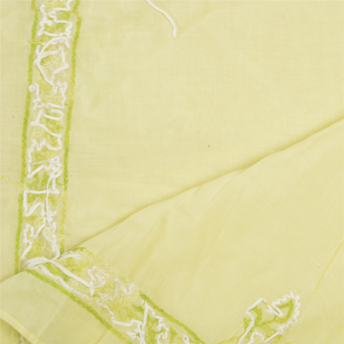 Sanskriti Vintage Dupatta Long Stole Bomuld Grøn Håndbroderet Chikankari