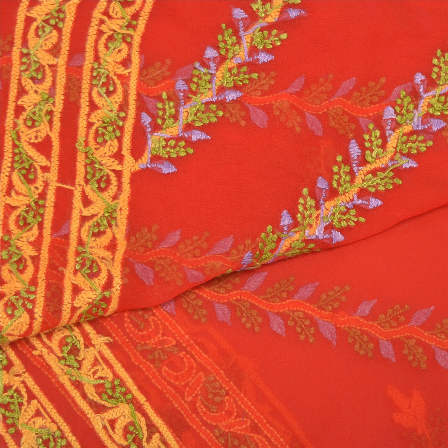 Санскритский винтажный длинный палантин Dupatta Жоржет красный с ручной вышивкой Чиканкари