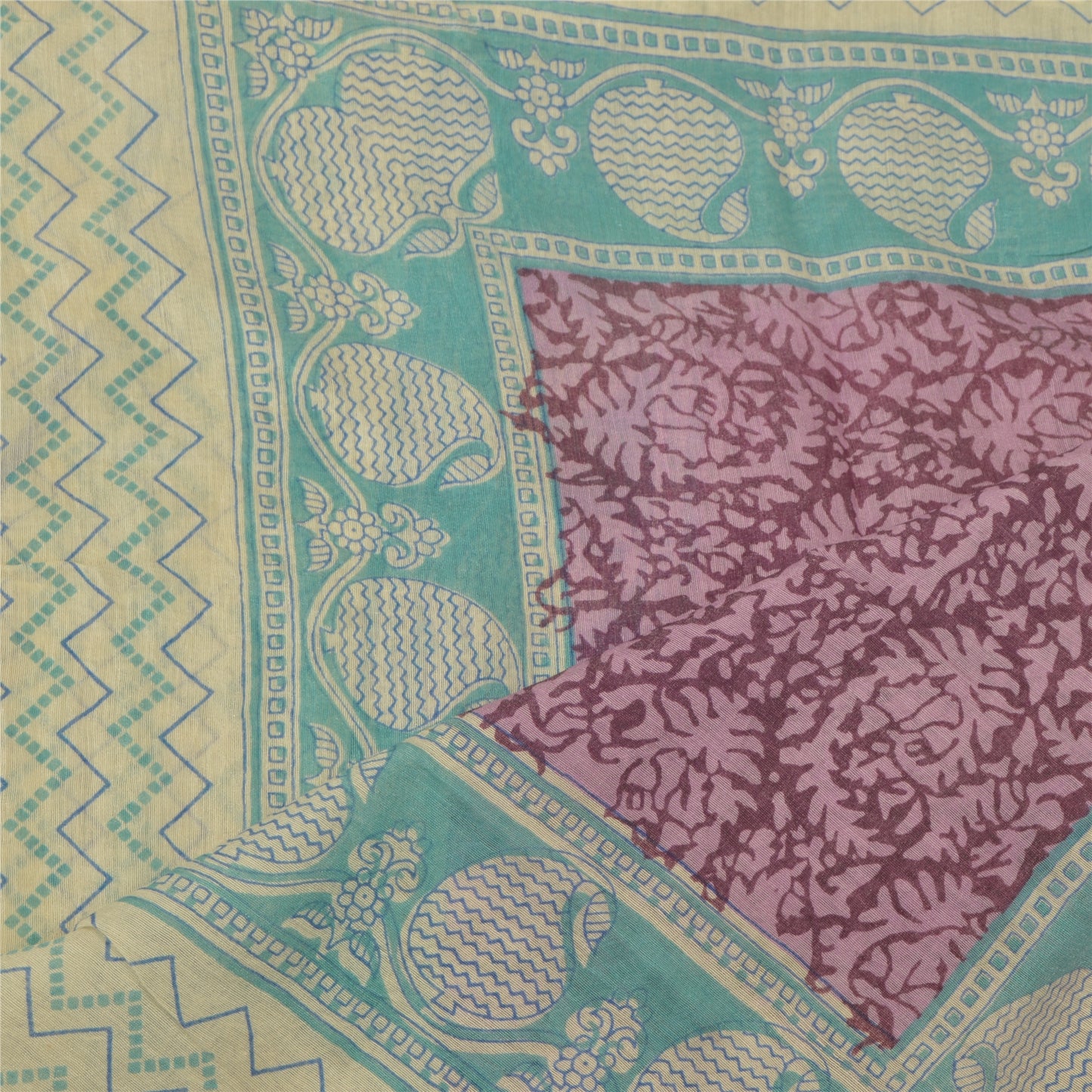 Sanskriti Vintage Dupatta Long Stole Art Sil Purple Veil Printed Wrap Scarves