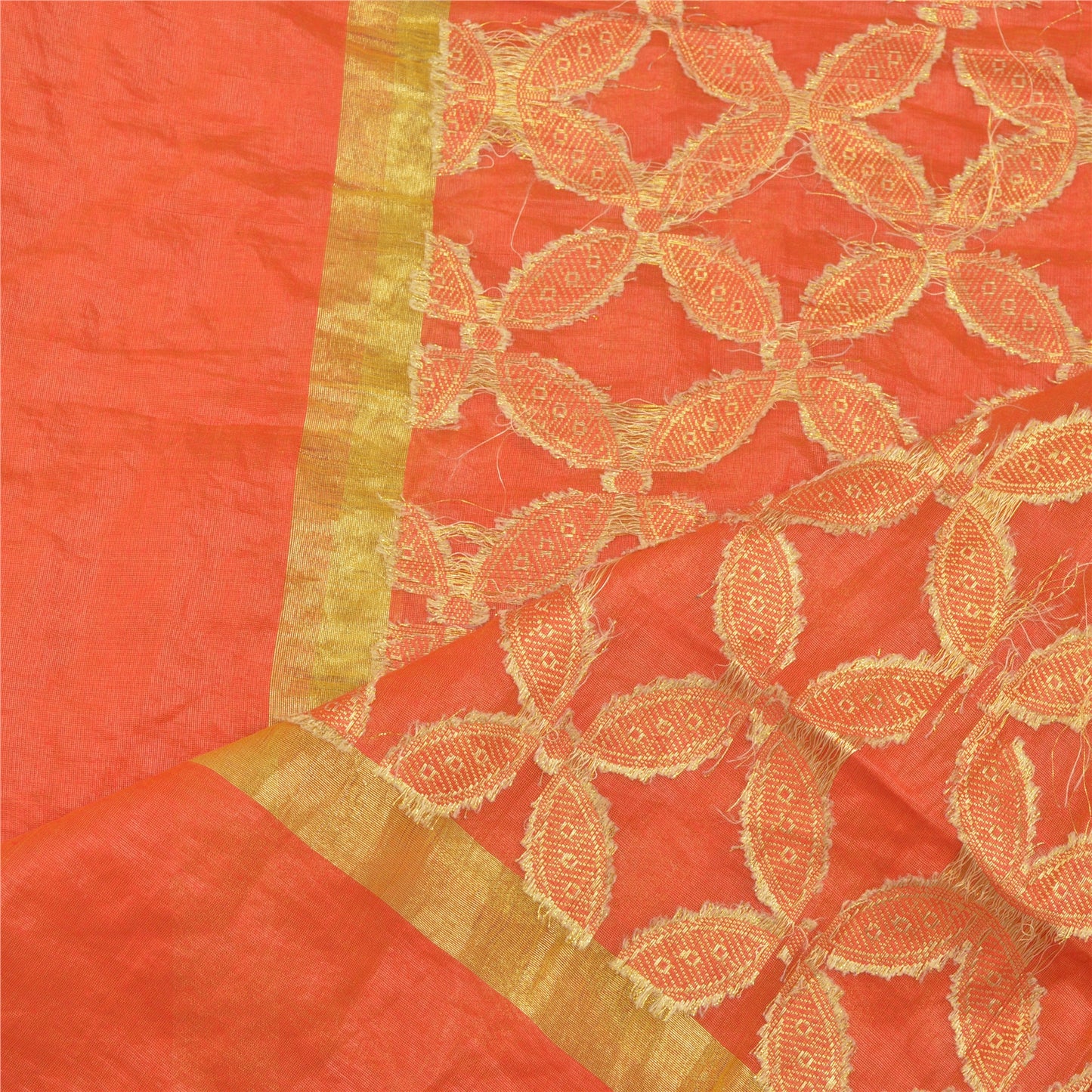 Санскритский винтажный длинный палантин Dupatta Chanderi с оранжевой вуалью, тканый хиджаб