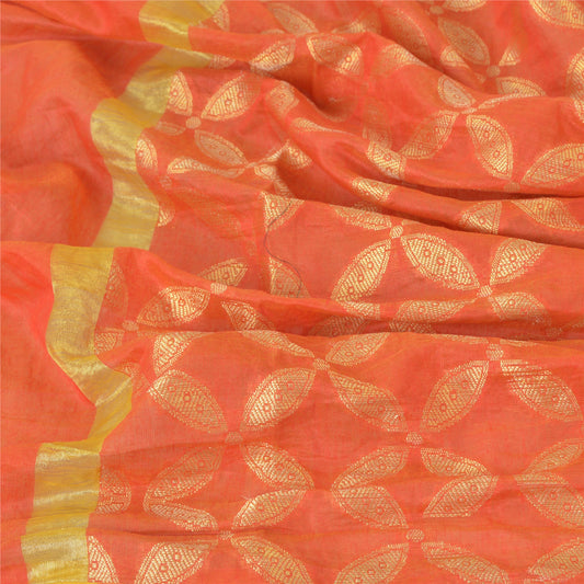 Sanskriti Vintage Dupatta Long Stole Chanderi Orange Veil Woven Wrap Hijab