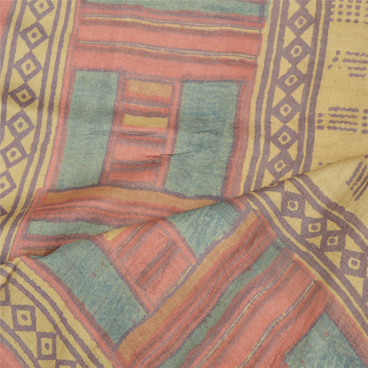 Санскрити Винтаж Дупатта Длинный Палантин Чистый Шелк Кремовый Вуаль Печатный Хиджаб