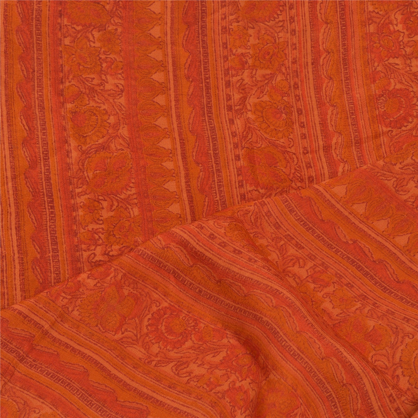 Sanskriti Vintage Dupatta Long Stole Crepe Silk Orange Printed Floral Scarves