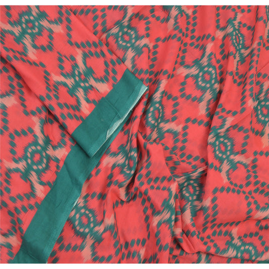 Sanskriti Vintage Dupatta Long Stole Cotton Peach Hijab Hand-Woven Ikat Scarves