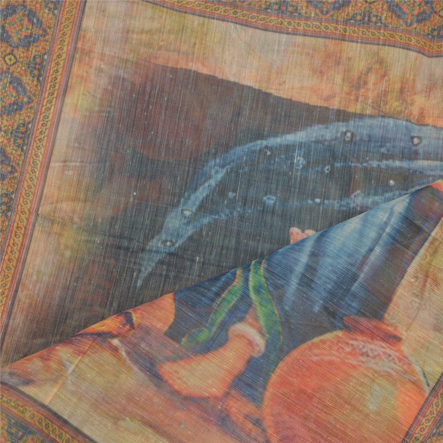 Санскрити Винтаж Дупатта Длинный Палантин Искусство Шелковая Вуаль Печатный Человеческий Шарф