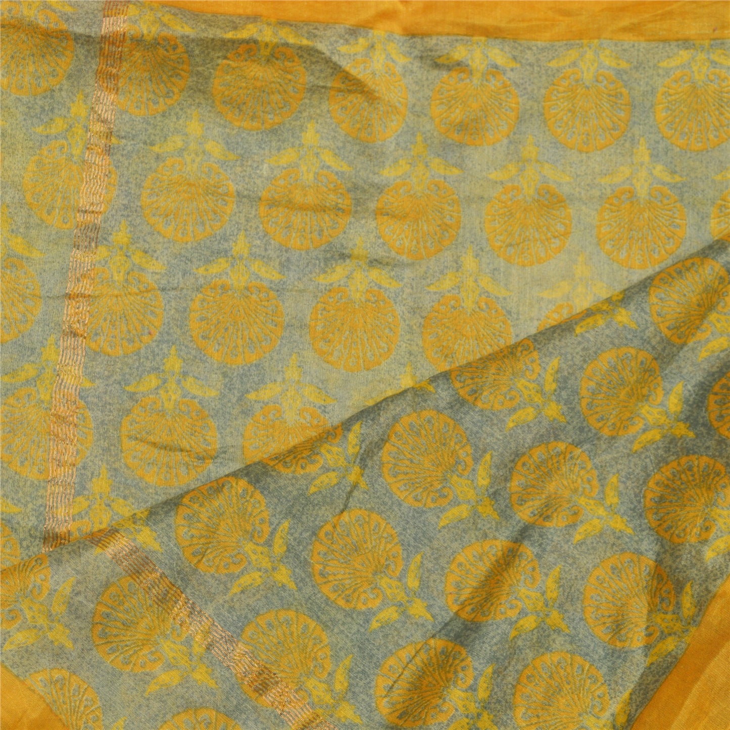 Sanskriti Vintage Dupatta Long Stole Chanderi Green Veil Printed Floral Scarves