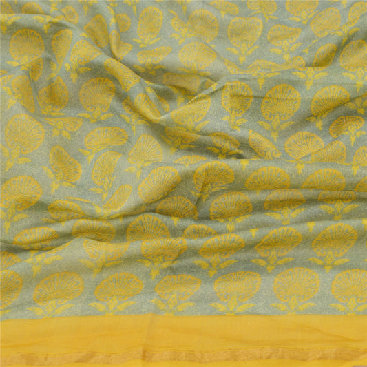 Sanskriti Vintage Dupatta Long Stole Chanderi Green Veil Printed Floral Scarves