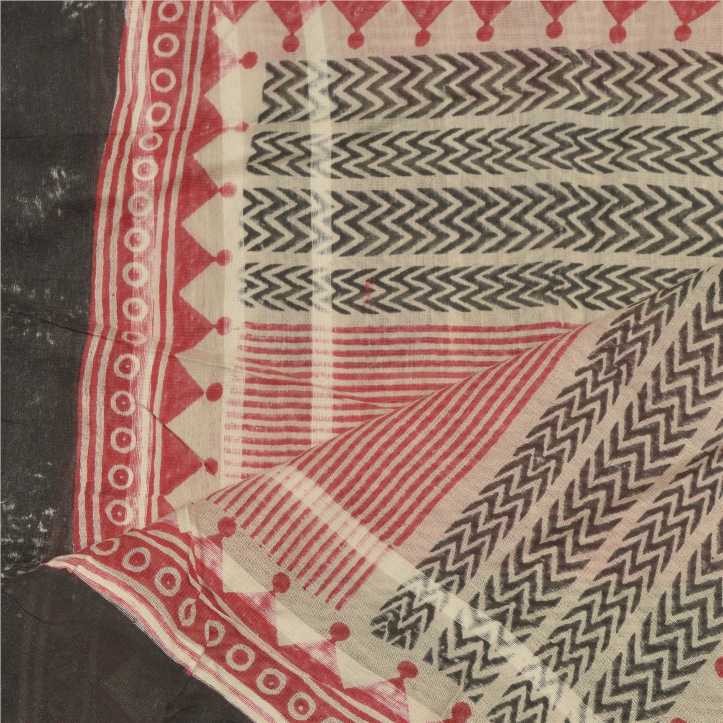 Sanskriti Vintage Dupatta Long Stole Chanderi Silk Red Printed Wrap Hijab