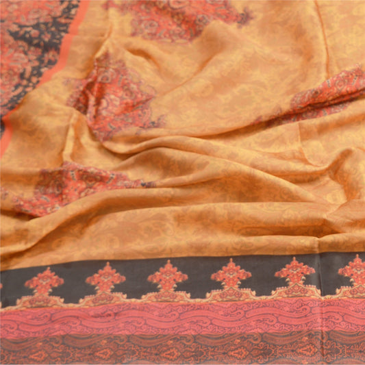 Sanskriti Vintage Dupatta Long Stole Art Silk Cream Wrap Shawl Printed Hijab