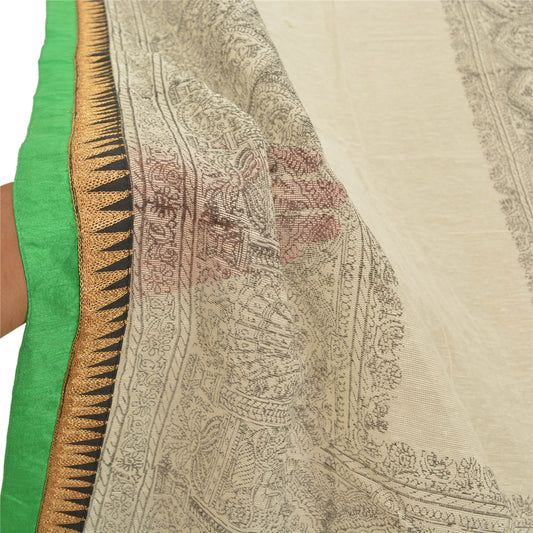 Sanskriti Vintage Dupatta Long Stole Cotton Off-White Embroidered Printed Veil
