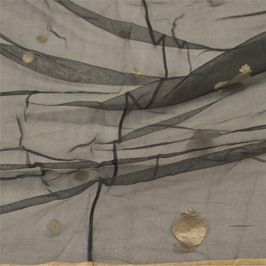 Sanskriti Vintage Dupatta Long Stole Net Mesh Black Embroidered Woven Veil