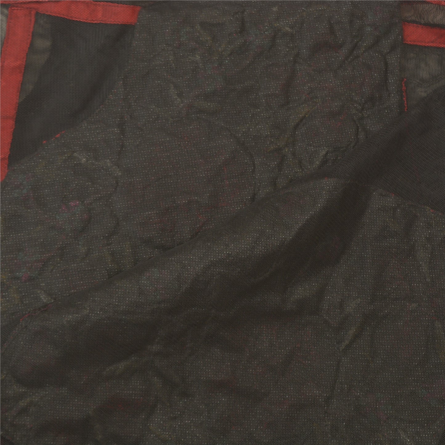 Sanskriti Vintage Dupatta Long Stole Net Mesh Black Hand Embroidered Wrap Veil