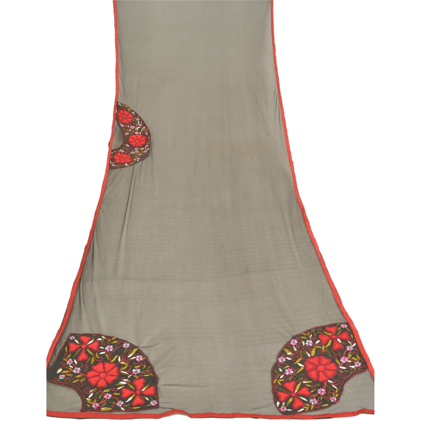 Sanskriti Vintage Dupatta Long Stole Net Mesh Black Hand Embroidered Wrap Veil