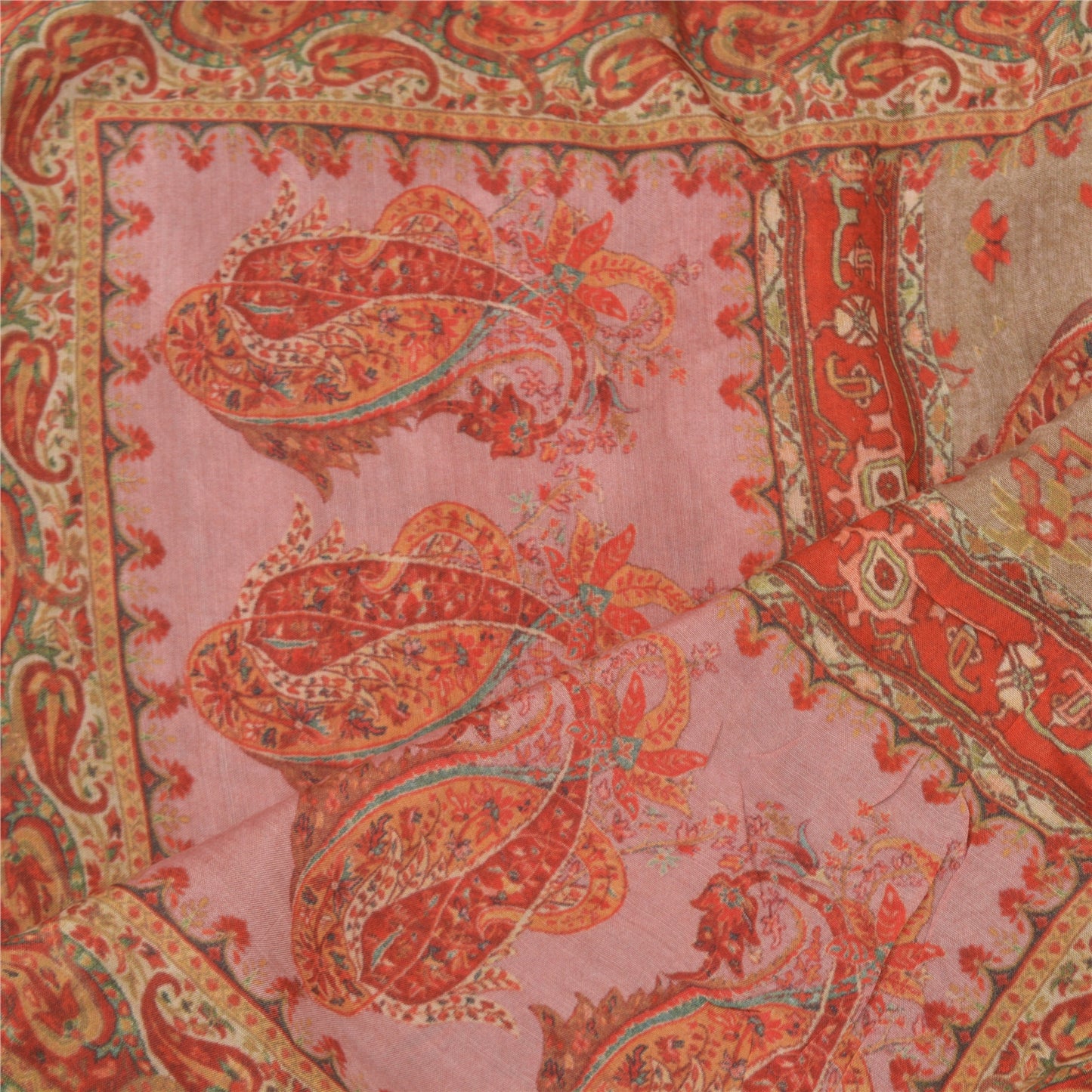 Sanskriti Vintage Dupatta Long Stole Rayon Pink Hijab Printed Soft Scarves