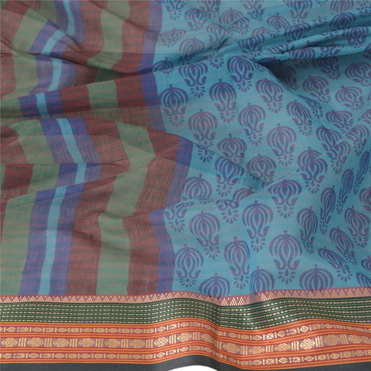 Sanskriti Vintage Dupatta Long Stole Cotton Blue Printed & Woven Ilkal Veil