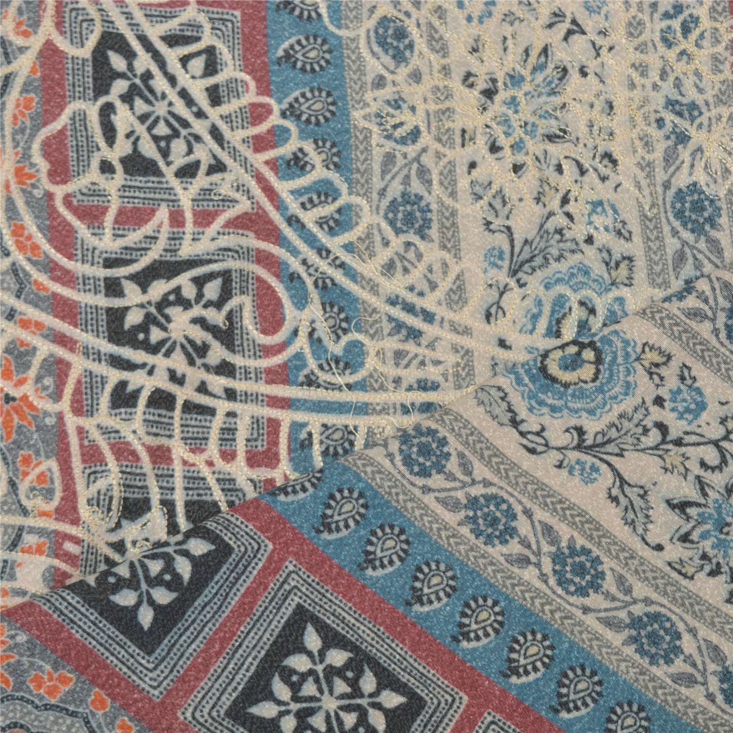 Sanskriti Vintage Dupatta Long Stole Art Silk Shawl Embroidered Printed Hijab