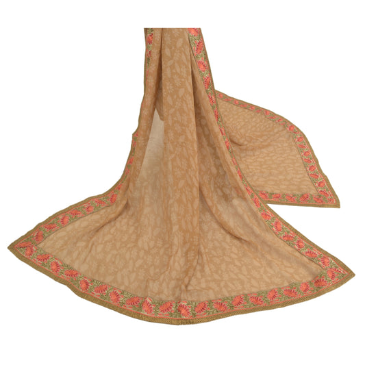 Sanskriti Vintage Dupatta Long Stole Pure Georgette Beige Hijab Printed Wrap Scarves