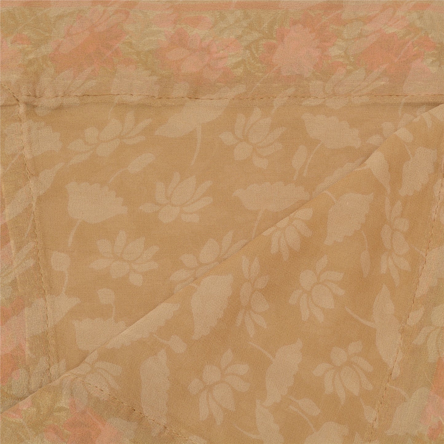 Sanskriti Vintage Dupatta Long Stole Pure Georgette Beige Hijab Printed Wrap Scarves