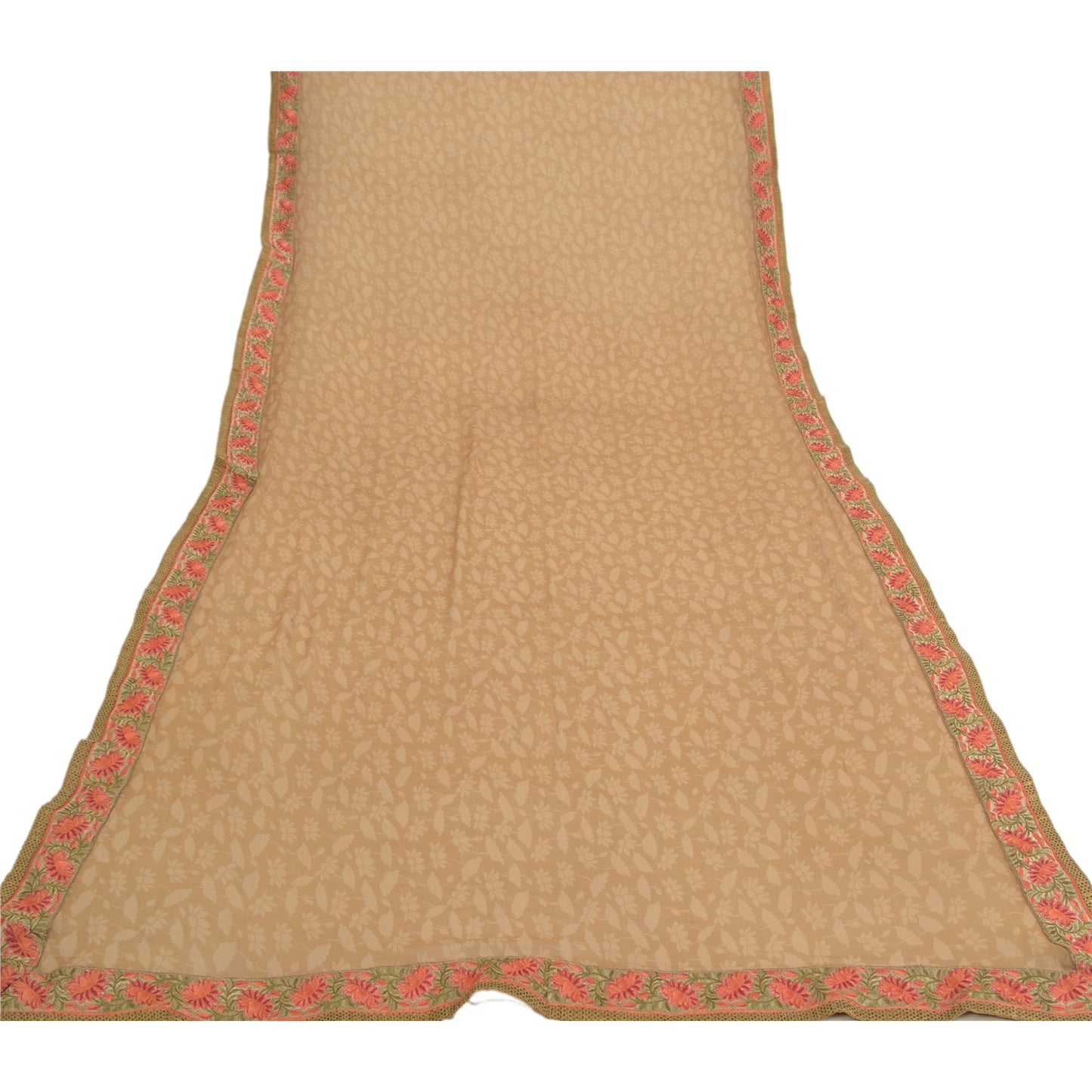 Sanskriti Vintage Dupatta Long Stole Pure Georgette Beige Hijab Printed Wrap Scarves