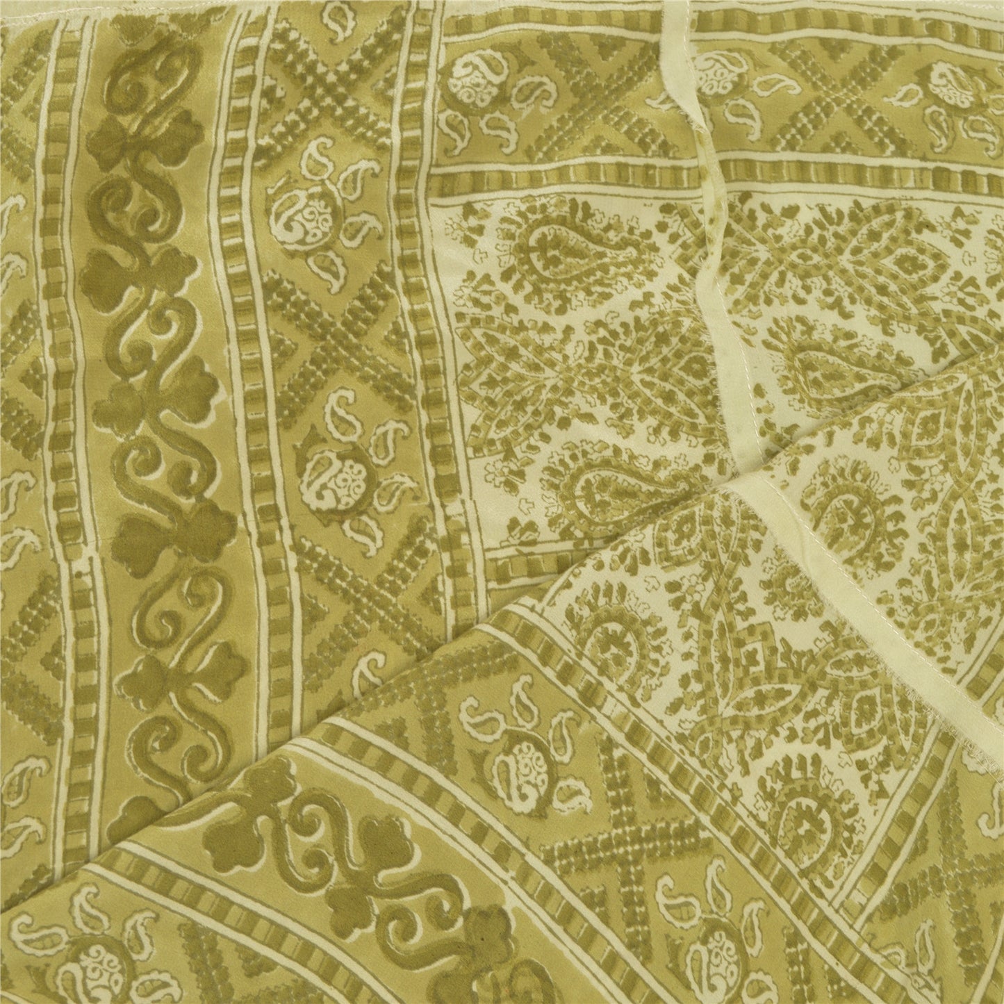 Sanskriti Vintage Dupatta Long Stole Green Crepe Printed Patchwork Scarves