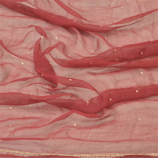 Sanskriti Vintage Dupatta Long Stole Pure Chiffon Silk Hand Beaded Scarves