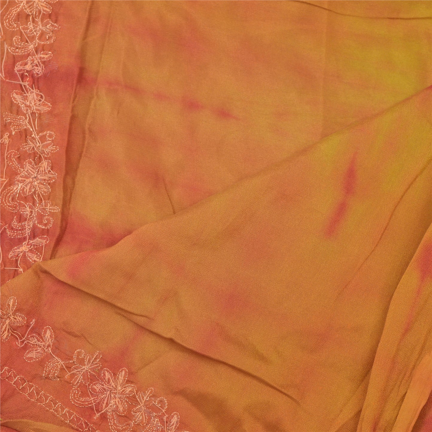 Sanskriti Vintage Dupatta Long Stole Art Silk Brown Shawl Tie & Dye Scarves