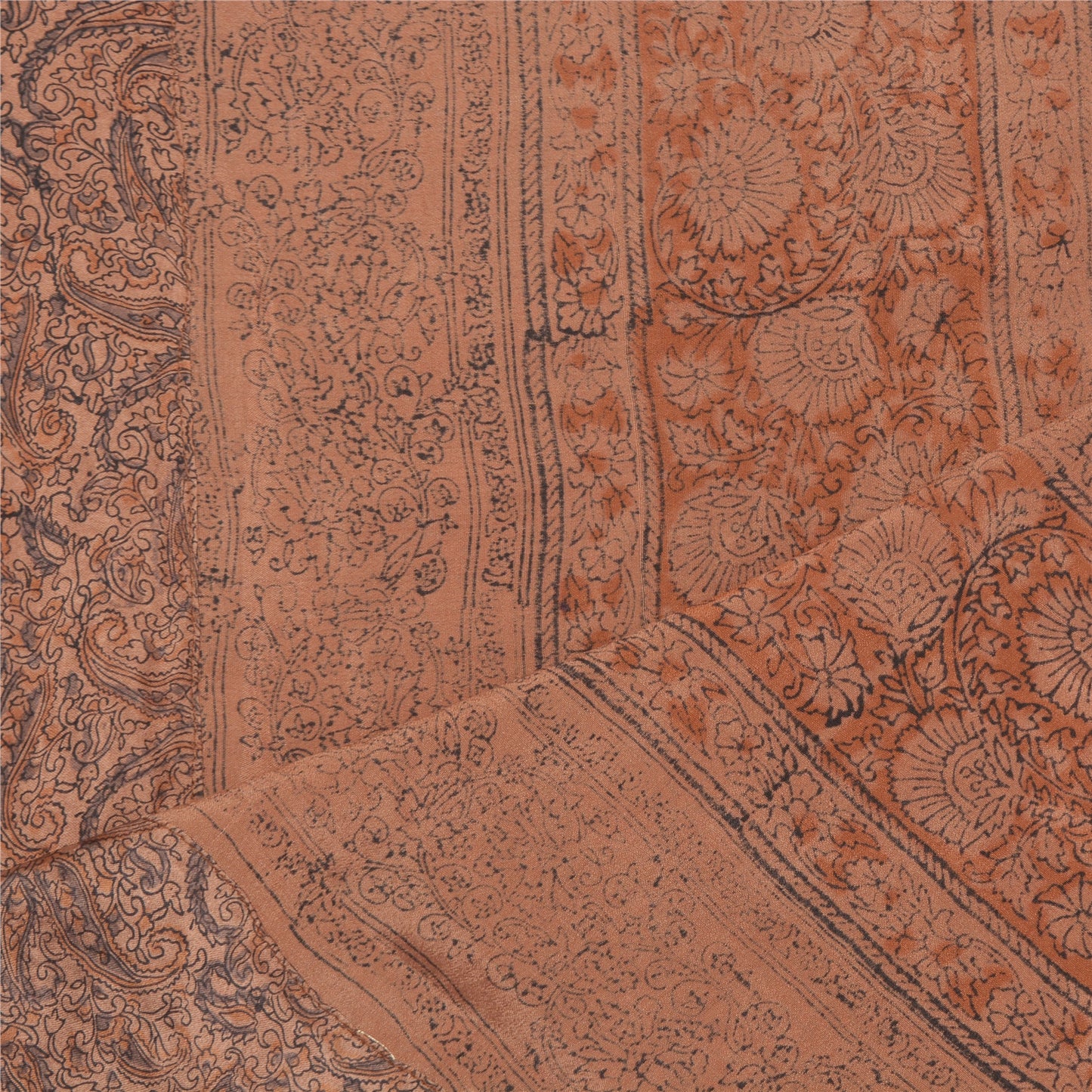 Sanskriti Vintage Dupatta Long Stole Pure Silk Brown Hand Embroidered Scarves