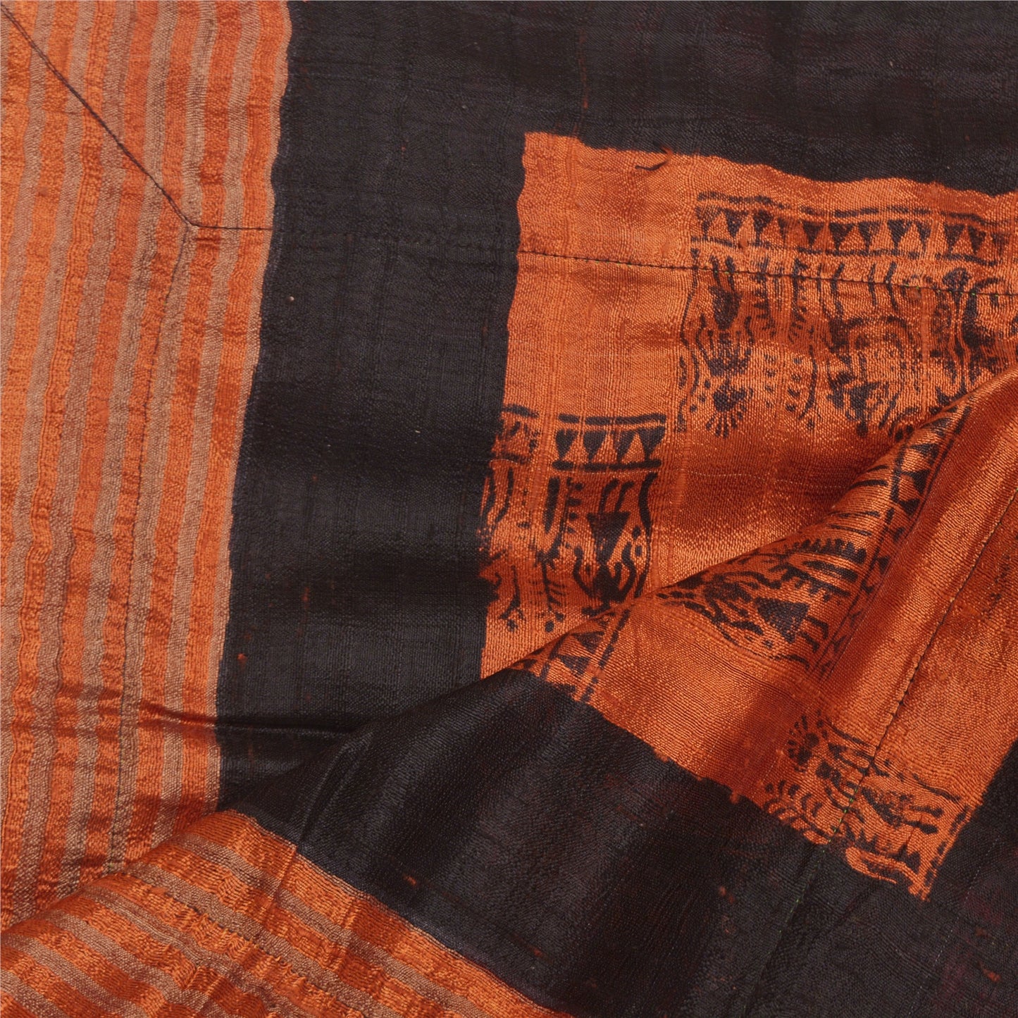 Sanskriti Vintage Dupatta Long Stole Art Silk Orange Warli Printed Human Shawl