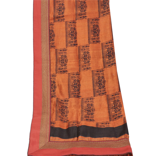 Sanskriti Vintage Copper Dupatta Long Pure Silk Warli Printed Wrap Design- Dresses, Kaftans, or Blouses For DIY Projects
